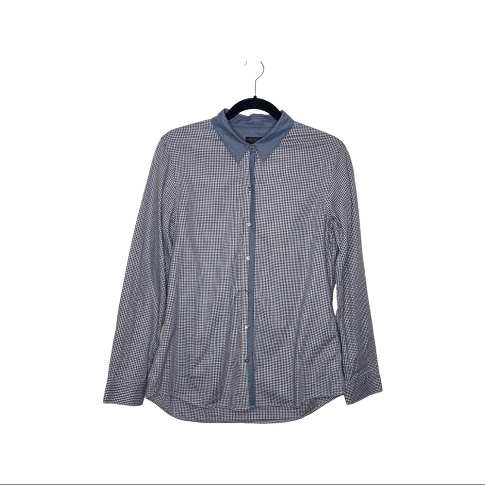 Theory L Navy Gray Long Sleeve Button Down